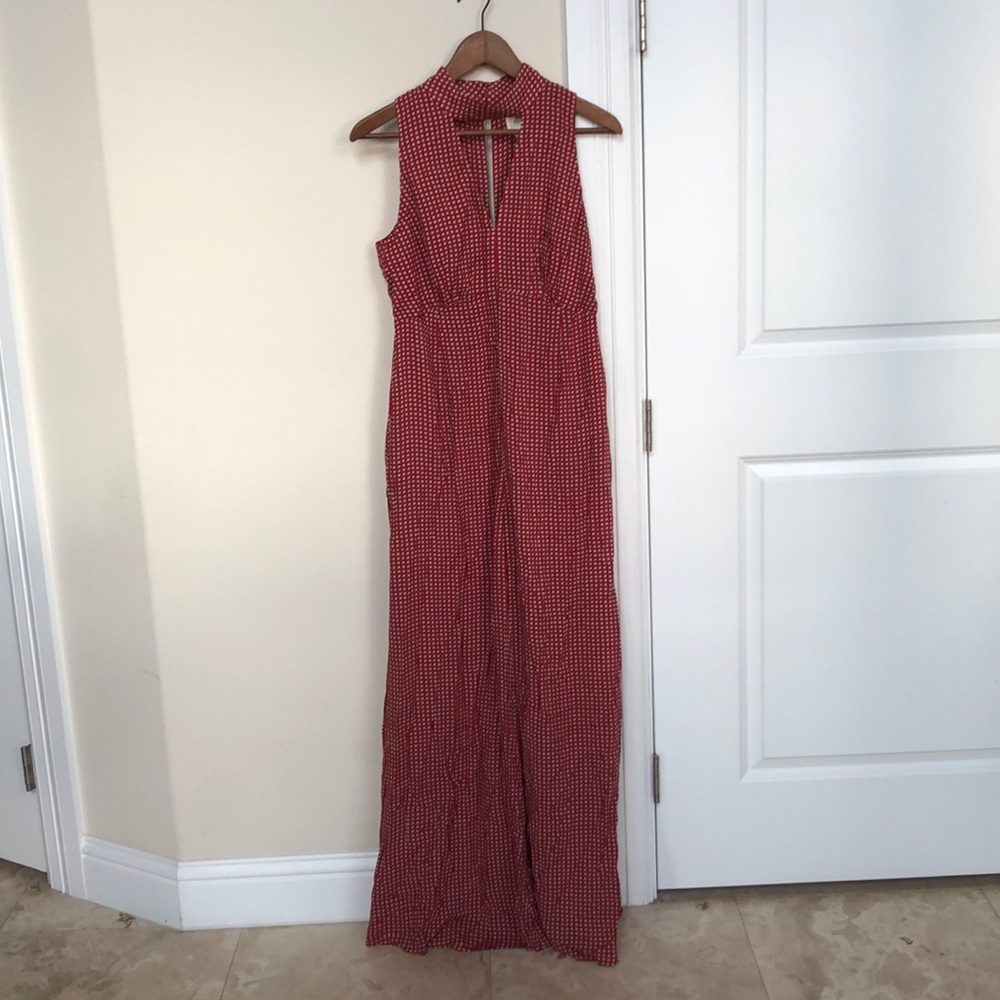 Anthropologie floral red jumpsuit